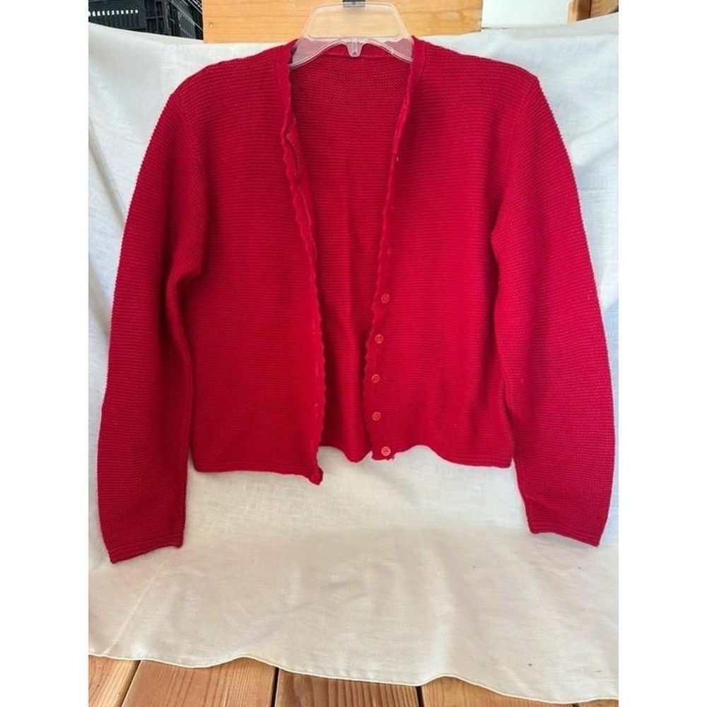 Vintage grandmacore Red Scalloped Button Up Cardigan Medium